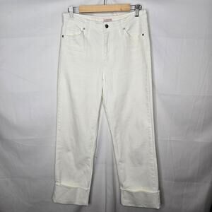 Frances Valentine Wider Leg Off White Cream Cuffed Ankle Denim Jeans Size 8